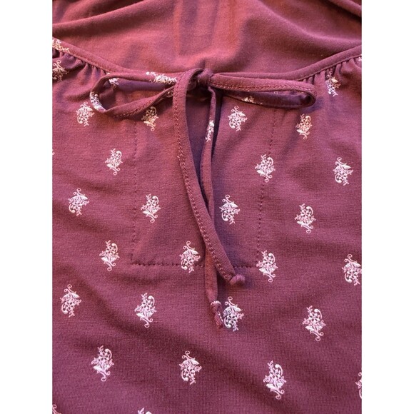 Garnet Hill Peasant Top Womens Size Small Wine Red Floral 3/4 Sleeve Shirt - Picture 4 of 9